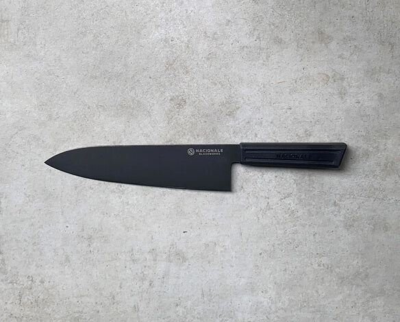215mm Chefs Knife. Black Stonewashed AUS8. Black Recycled Plastic Skateboard Material Handle