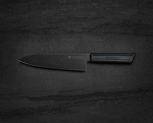 185mm Gyuto. Black Stonewashed AUS8. Black Recycled Plastic Skateboard Material Handle