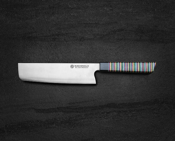 180mm Nakiri. San Mai 440C. Stabilized Skateboard Material Handle