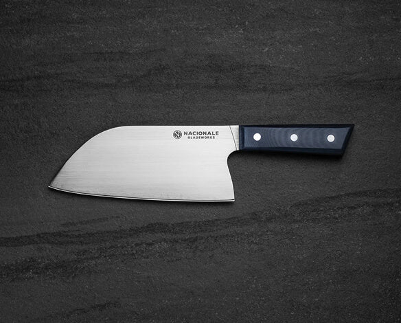 180mm Extra Tall Santoku. San Mai AUS10 Stainless. Full Tang Navy Blue G10 Scales