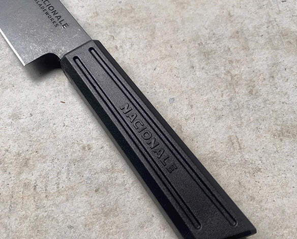 250mm Sujihiki Slicer. Black Stonewashed AUS8. Black Recycled Plastic Skateboard Material Handle