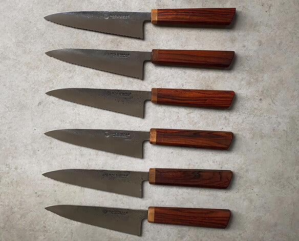 D. 165mm Serrated Petty Knife. Nashiji Sandvik14c28n. Rosewood. Teak Ferrule